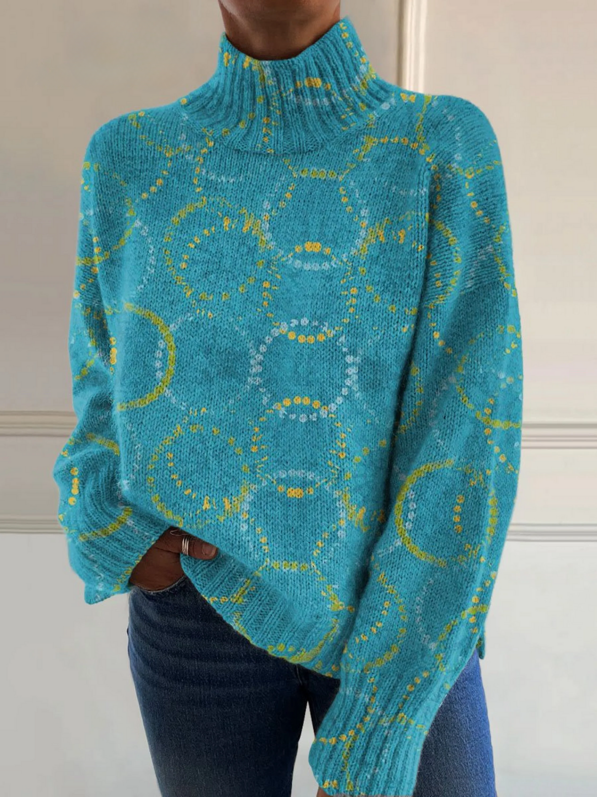Elle | Bright circular art print turtleneck sweater