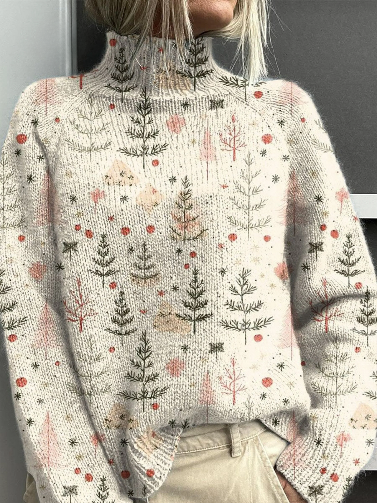 Elle | Christmas tree print turtleneck sweater