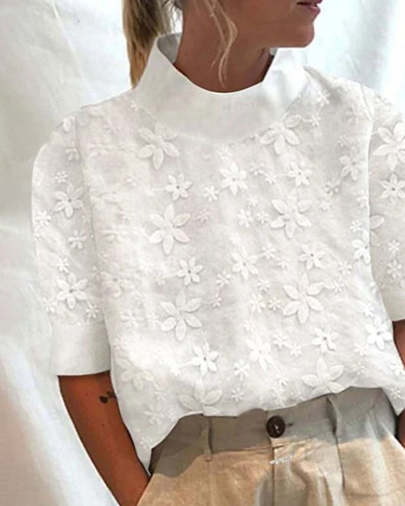 Elina | Elegant Embroidered Stand-Collar Blouse