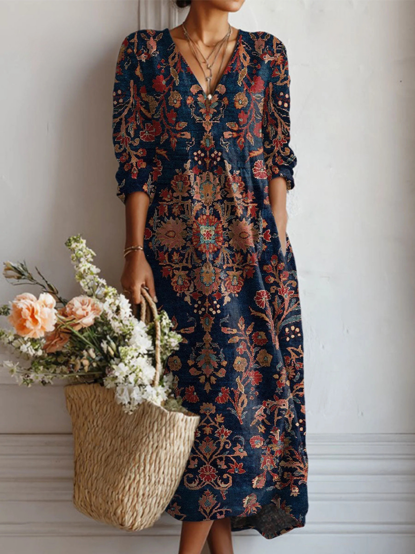 Vintage Fall Garden Maxi Dress