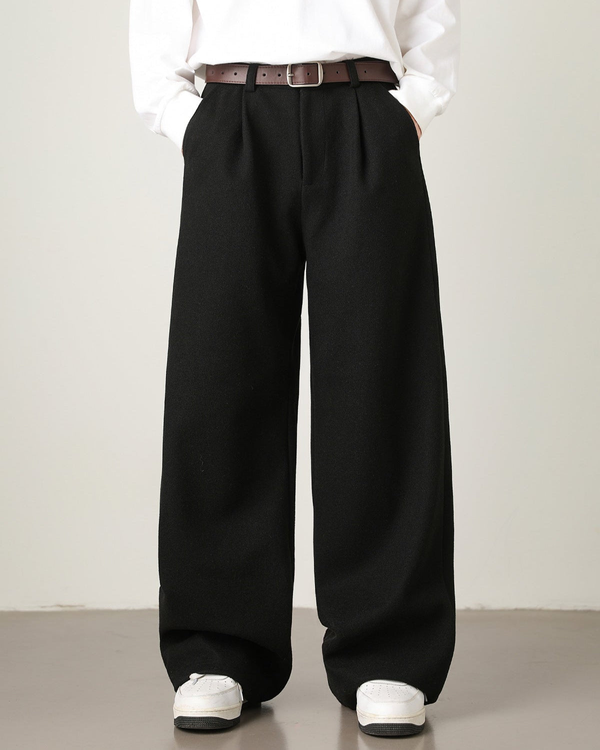 Wool Blend Wide-Leg Trousers