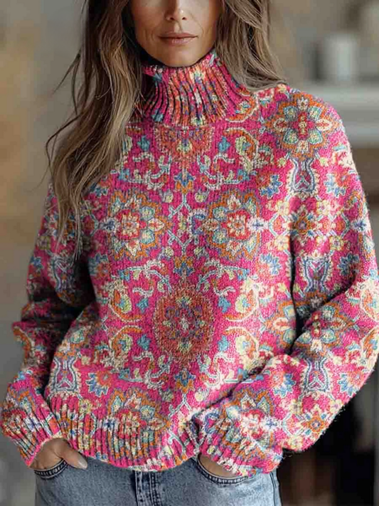 Elle | Retro ethnic floral pattern sweater