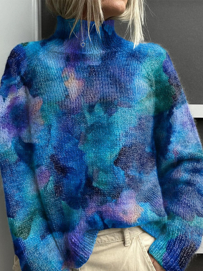Elle | Abstract water floral print turtleneck sweater