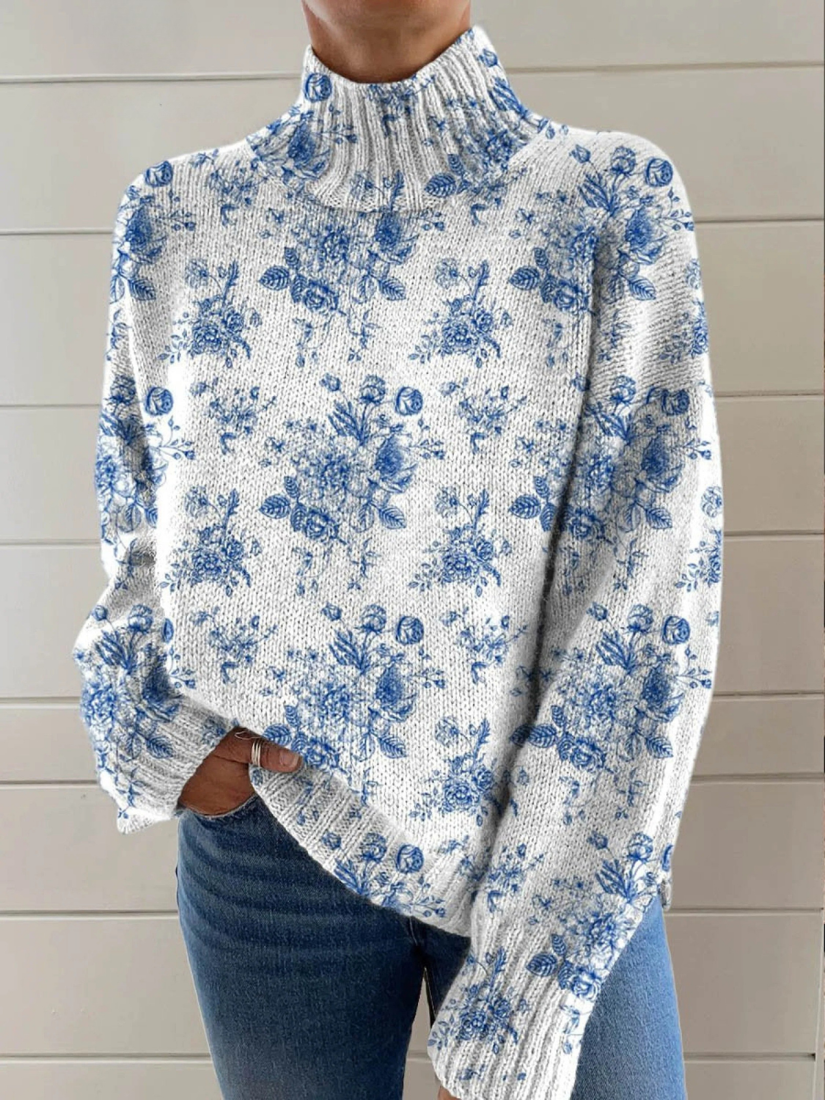 Elle | Artistic floral print turtleneck sweater