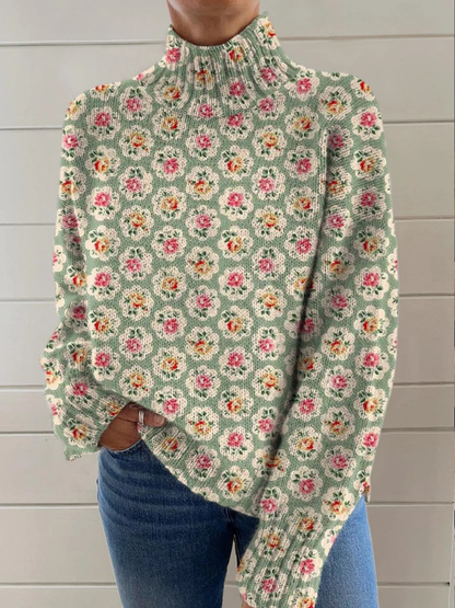 Elle | Floral print turtleneck sweater