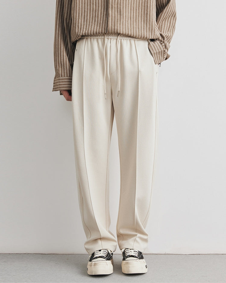 Soft Feel Straigh Leg Trousers with Waistband and Drawstrings