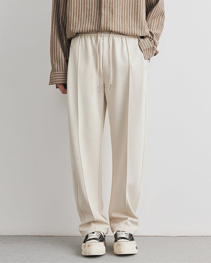 Soft Feel Straigh Leg Trousers with Waistband and Drawstrings