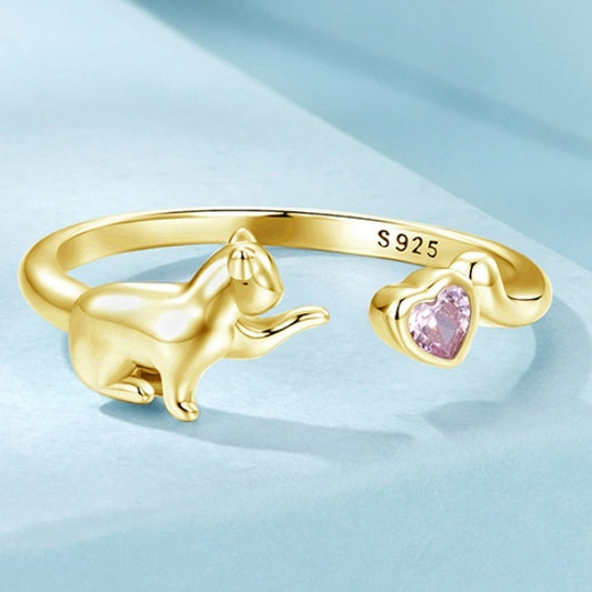 Bague ouverte Pink Loves And Cats, douce et mignonne, animal