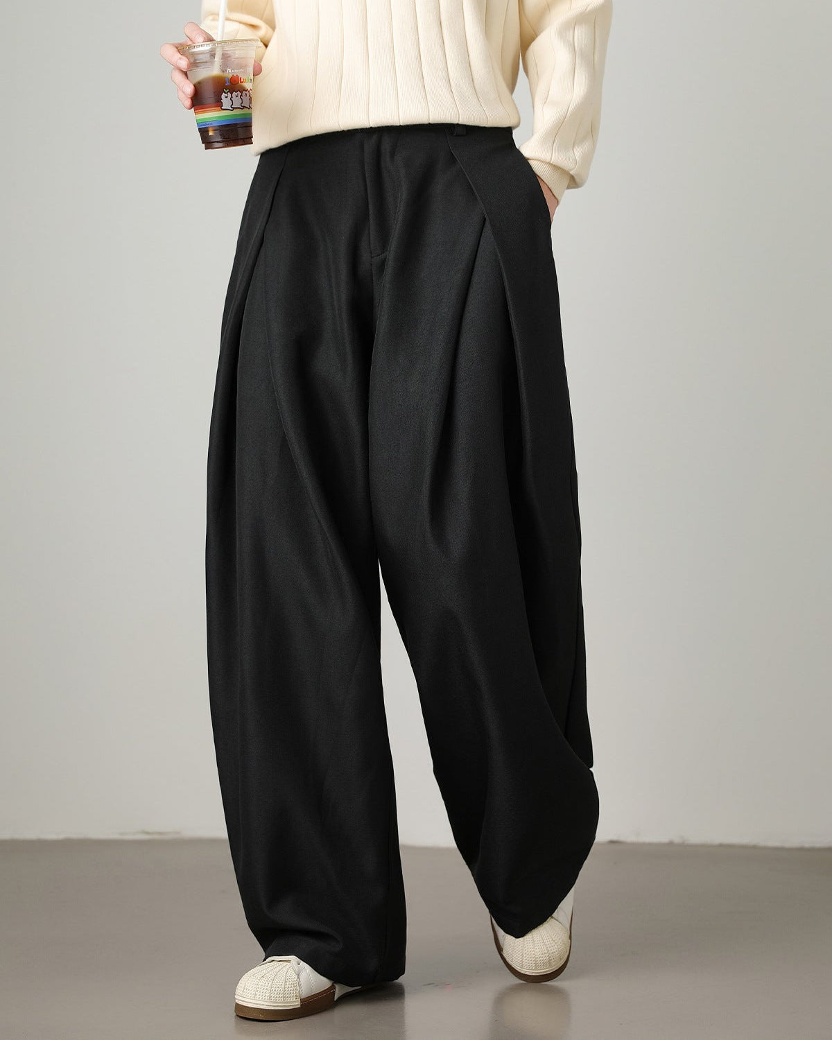 Wide-Leg Pleated Trousers