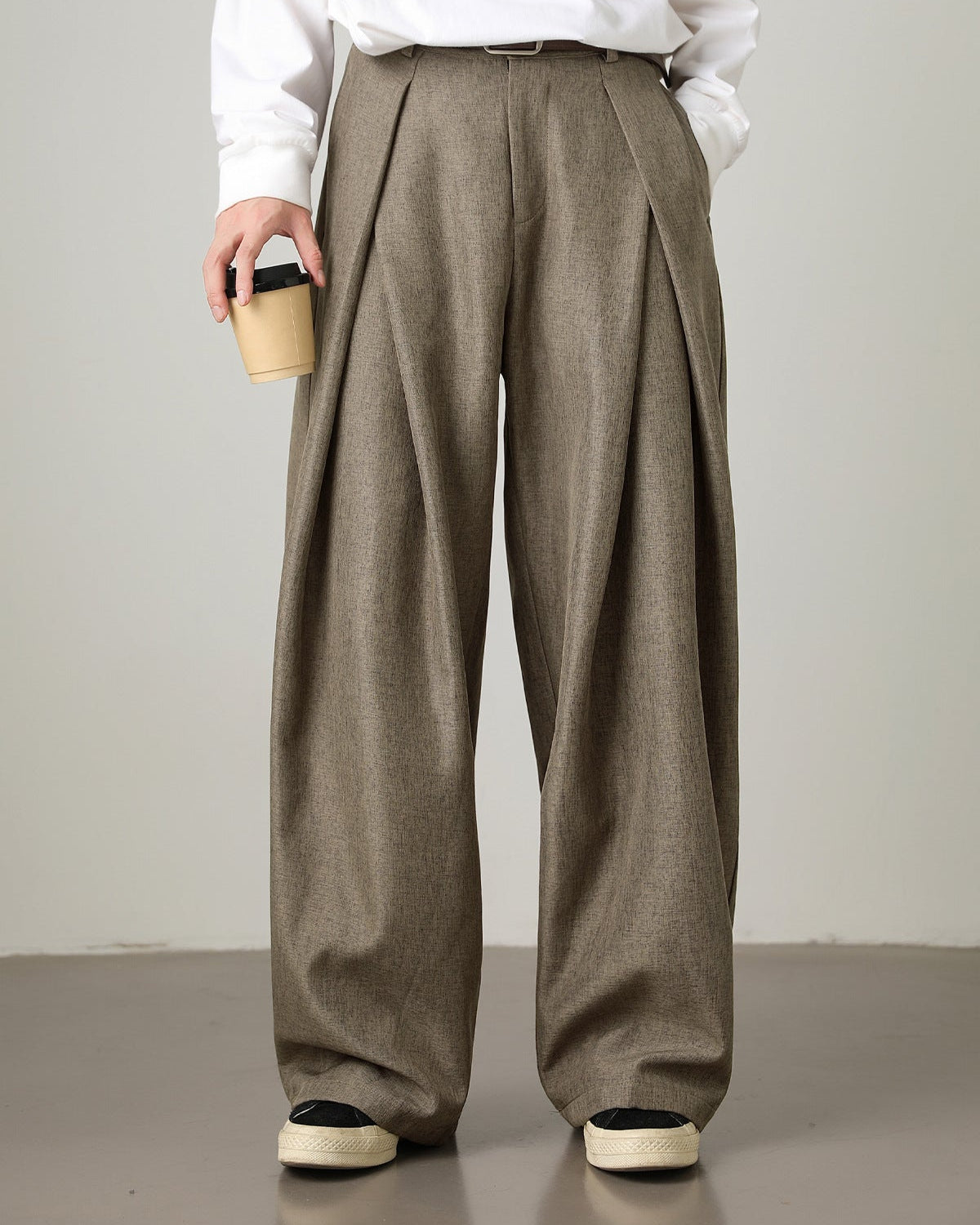 Wide-Leg Pleated Trousers