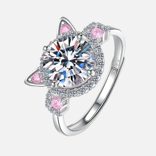 Bague réglable avec oreilles de chat et zirconias