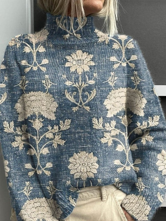 Elle | Vintage floral pattern turtleneck sweater