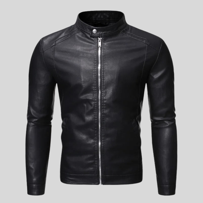 VESTE EN CUIR À COL MONTANT