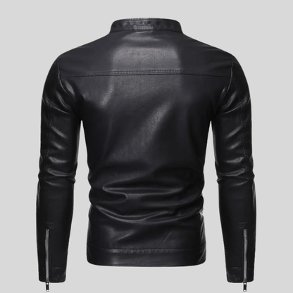 VESTE EN CUIR À COL MONTANT