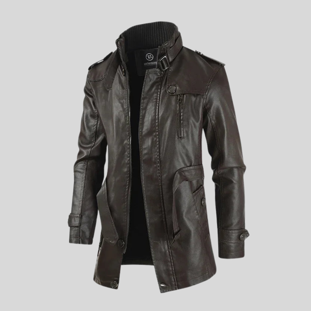 VESTE DE MOTARD LONGUE ET ÉLÉGANTE EN CUIR