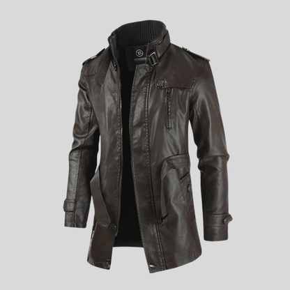 VESTE DE MOTARD LONGUE ET ÉLÉGANTE EN CUIR