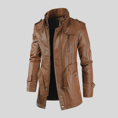 VESTE DE MOTARD LONGUE ET ÉLÉGANTE EN CUIR