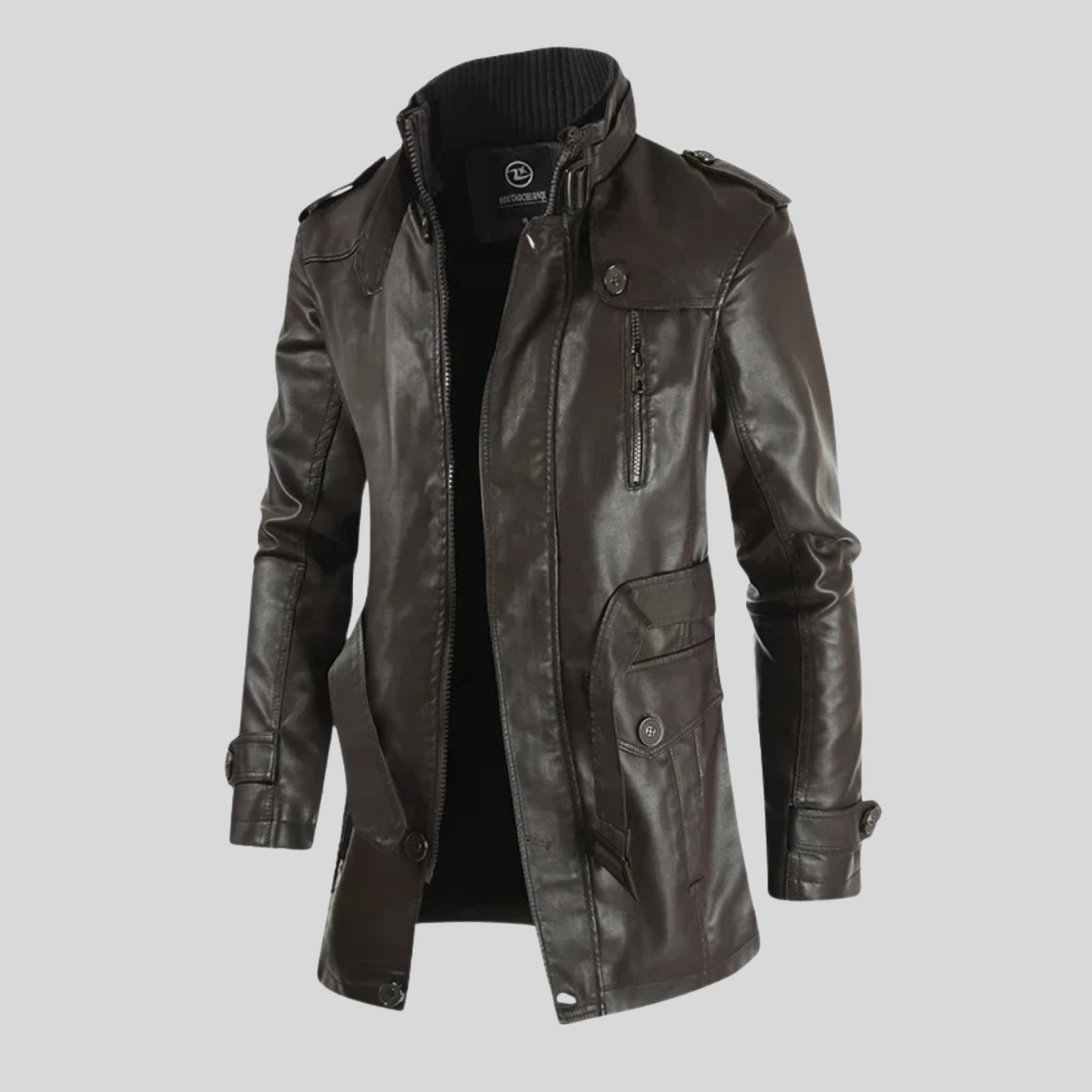 VESTE DE MOTARD LONGUE ET ÉLÉGANTE EN CUIR