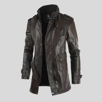 VESTE DE MOTARD LONGUE ET ÉLÉGANTE EN CUIR