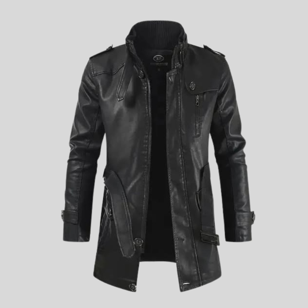 VESTE DE MOTARD LONGUE ET ÉLÉGANTE EN CUIR