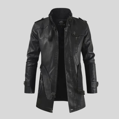 VESTE DE MOTARD LONGUE ET ÉLÉGANTE EN CUIR