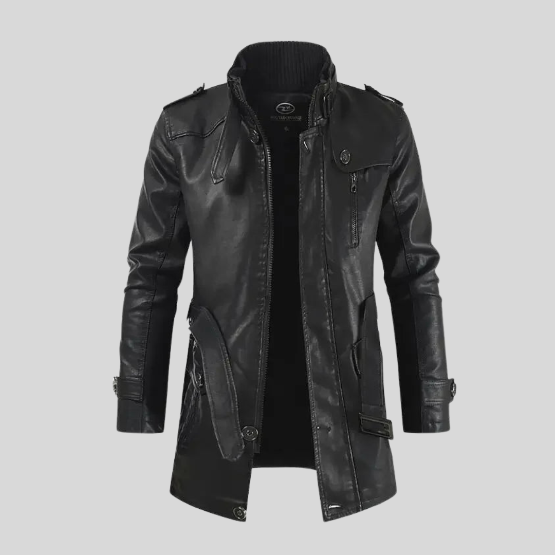 VESTE DE MOTARD LONGUE ET ÉLÉGANTE EN CUIR