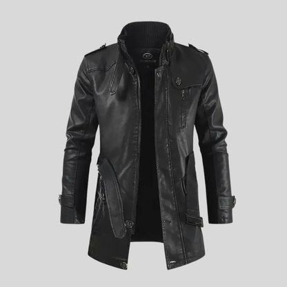 VESTE DE MOTARD LONGUE ET ÉLÉGANTE EN CUIR