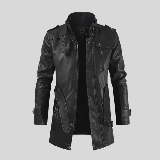 VESTE DE MOTARD LONGUE ET ÉLÉGANTE EN CUIR